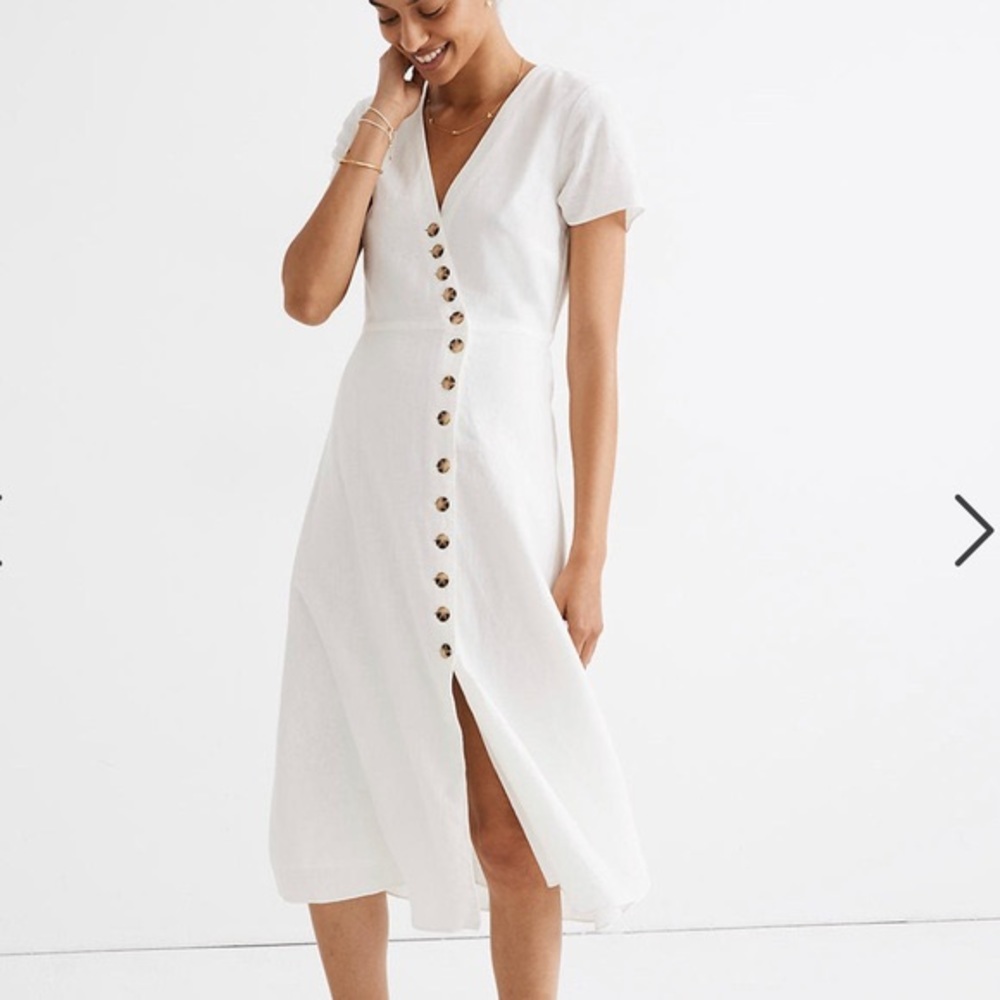 Madewell White Button-Front Midi Dress